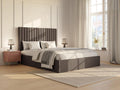 160x200 cm storage bed with vertically stitched headboard - Corduroy - Meublita