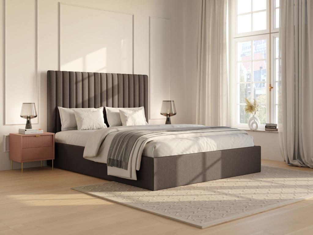 160x200 cm storage bed with vertically stitched headboard - Corduroy - Meublita