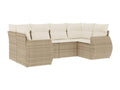 Garden furniture set with cushions, 6 pieces, beige woven resin