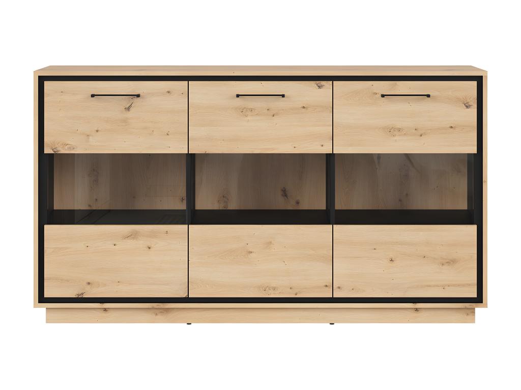 Greenchez Wood and Black 3-Door Glass Sideboard
