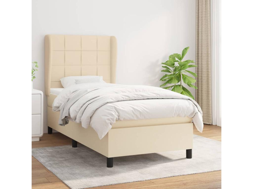 Upholstered bed base and mattress, Cream, 90x190 cm, Fabric