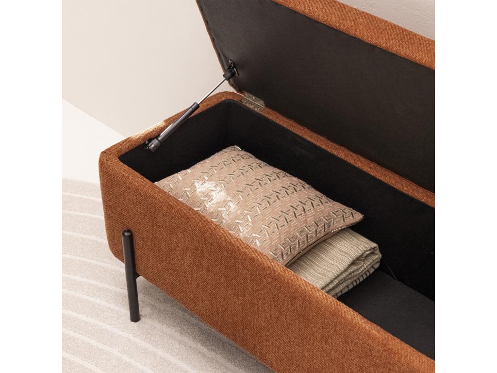 Vertchez - Fabric and metal storage bench, 100cm long - Rust