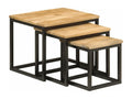 Nesting coffee tables, 3 pieces, solid mango wood and iron