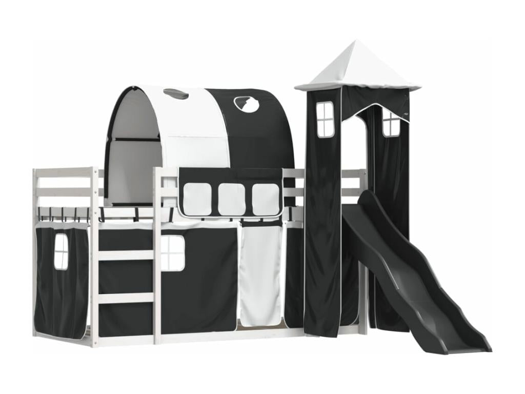Bunk bed without mattress with slide, black and white, 90x200 cm
