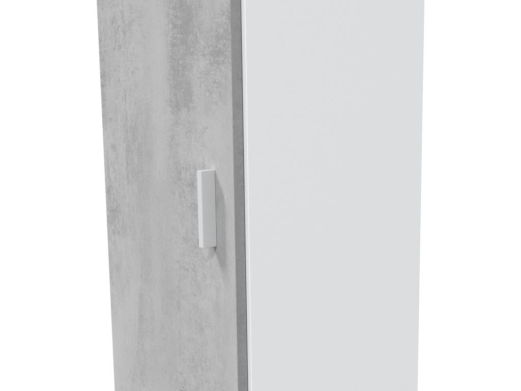 Storage cabinet made of melamine-coated particleboard in matte white and cement grey - Height 182 x Length 41 cm x Depth 37 cm