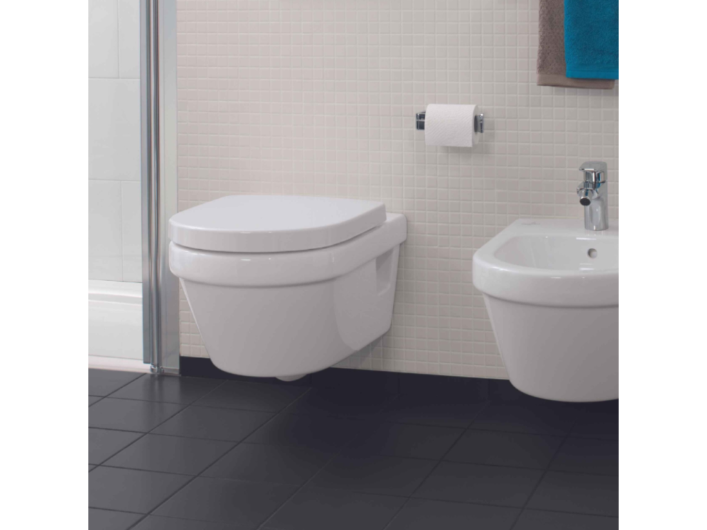Vertchez &amp; Boch Architectura rimless wall-hung toilet with Geberit concealed cistern and flush plate