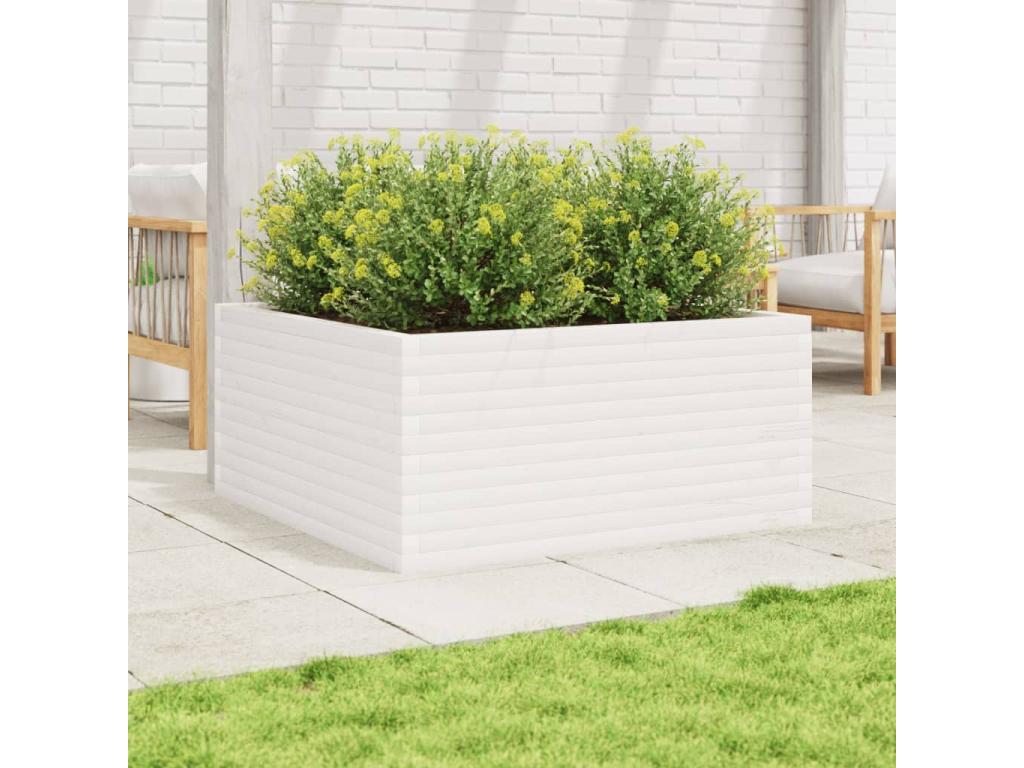 White planter 100x100x46 cm solid pine wood