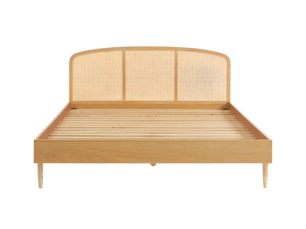 Vertchez - Wooden and cane bed 160x200cm - Light wood