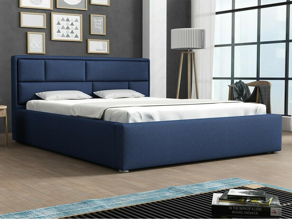 Vertchez 104 Double Blue Bed 140x200 Upholstery Slatted Base at Vertchez 160x223x93cm