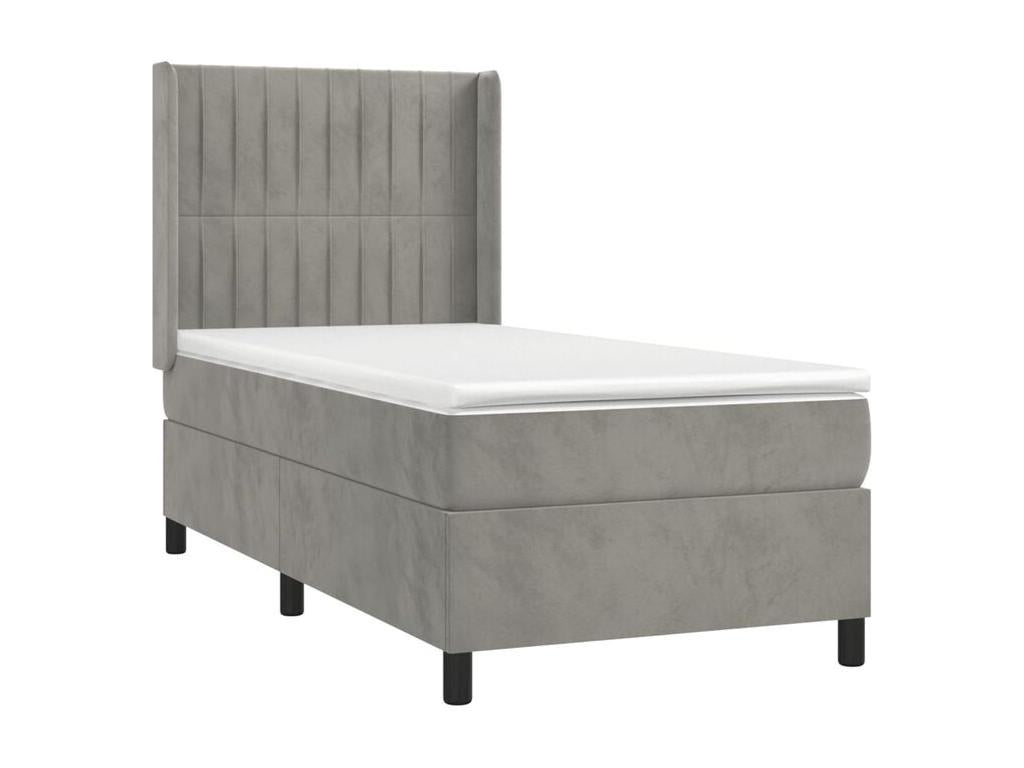 Bed base and mattress in Vertchez, light grey, 80x200 cm, velvet