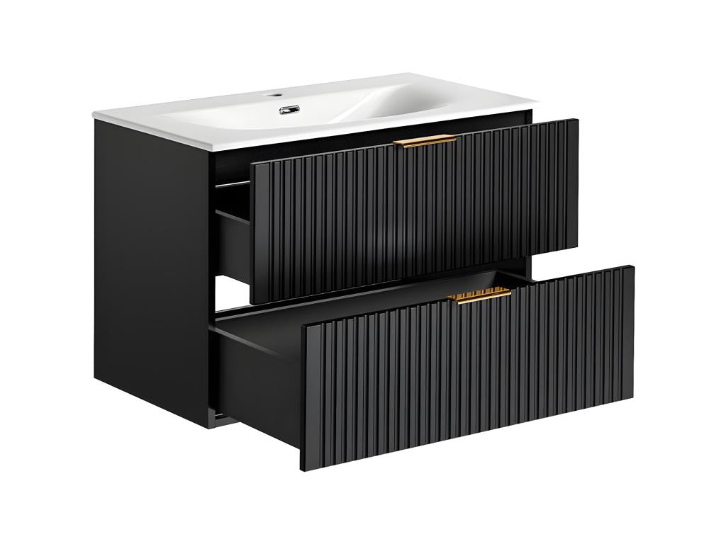 80cm Vertchez Black Single Inset Basin Vanity Unit