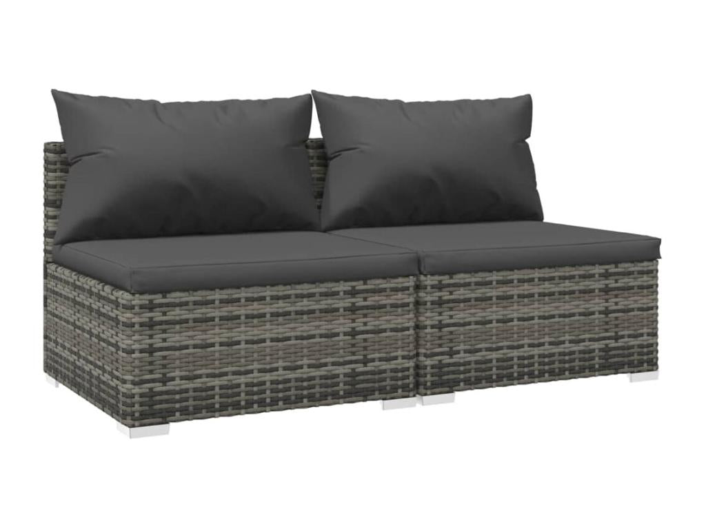 2-piece garden furniture set with cushions, grey woven resin