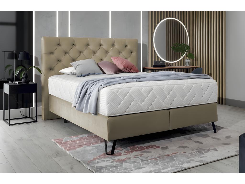 Bed frame and mattress set - beige velvet - 160x200 cm - Meublita