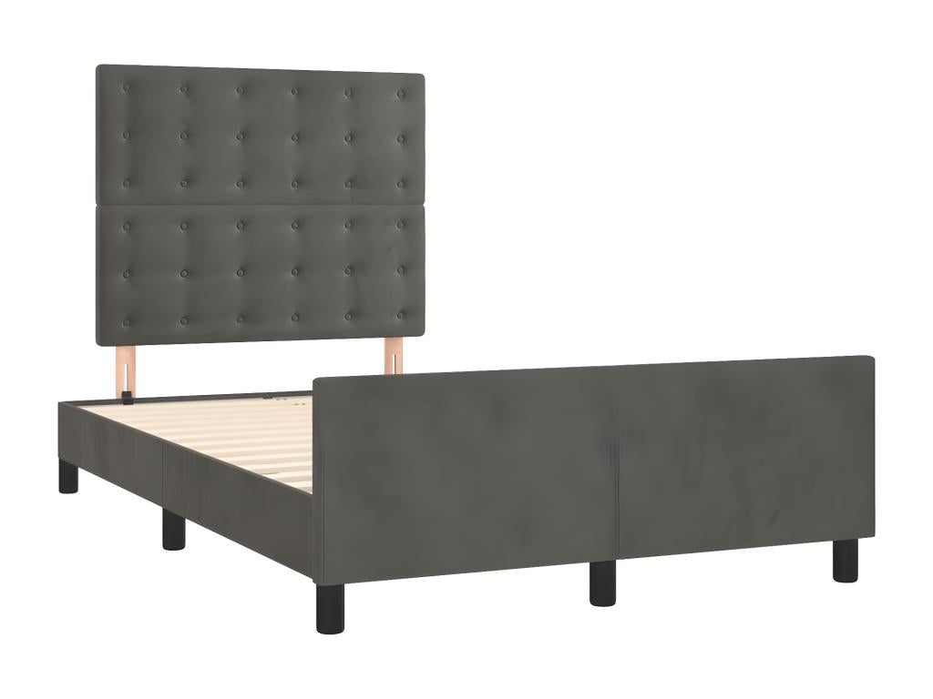 Bed frame with dark grey headboard, 120x190 cm, velvet