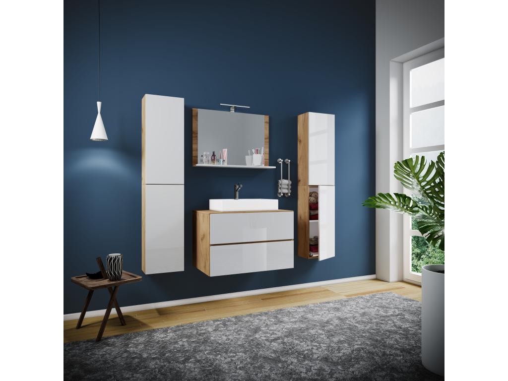 Vertchez 5-piece bathroom vanity set with Lendas XL sink and drawer, honey oak/white - 60