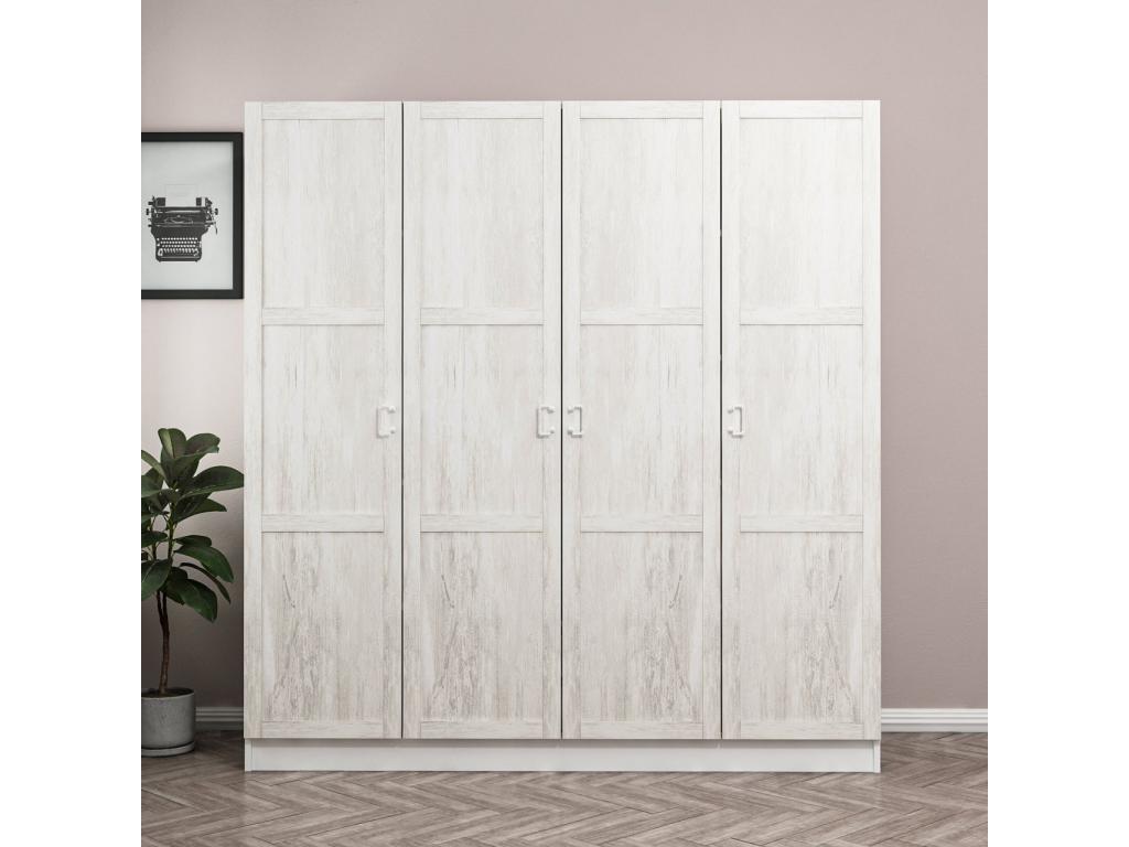 Tumbled Wardrobe, 4 Doors, 2 Drawers, White, 190x52x180cm