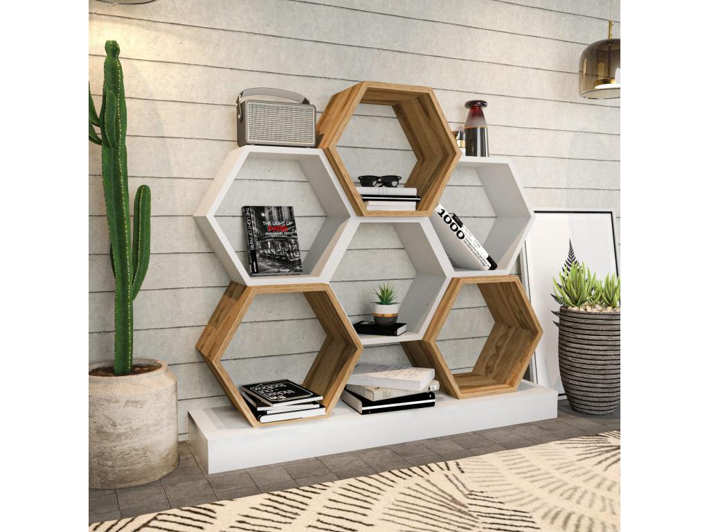 Meublita designer bookcase shelf, 120cm wide x 109cm high, light wood and white