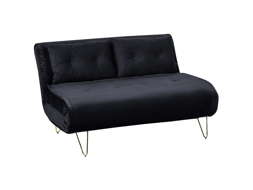 Vertchez Black Velvet 2-Seater Sofa Bed