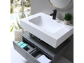 Vertchez - 80cm single sink bathroom vanity unit in white Corian with LED mirror