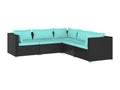 5-piece garden furniture set with cushions, black woven resin