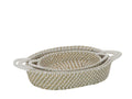 Set of 3 oval baskets with natural/white straw handles, 47x35x10cm