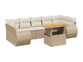 8-piece garden furniture set with cushions, beige woven resin