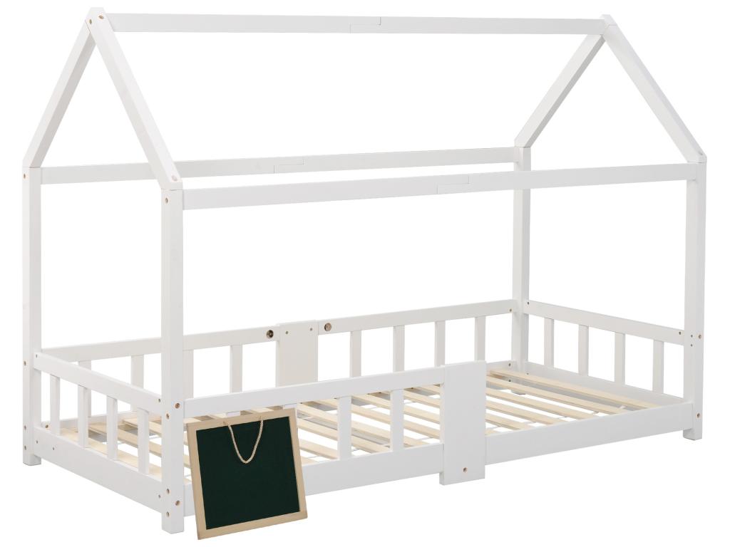 90x200cm solid wood cabin bed - with a chalkboard - White