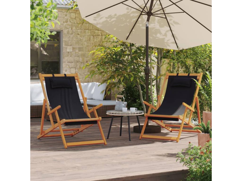 Folding beach chairs, set of 2, black fabric