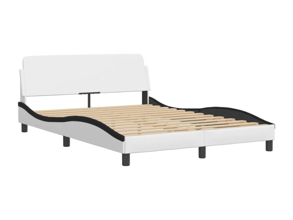 Black and white bed frame and headboard, 120x200 cm, faux leather