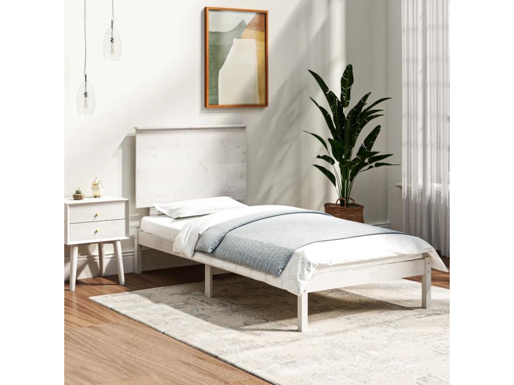 White bed frame without mattress, 90x190 cm, solid wood
