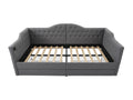 Upholstered sofa bed with storage frame, USB Type-C charging port, and 2 drawers, 90x190 cm, grey linen, mattress not included