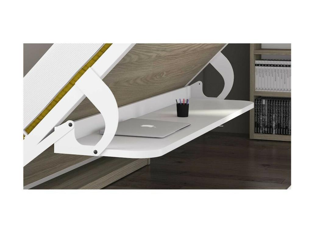 Wall bed with desk 90x200 satin white P 35 Vertchez