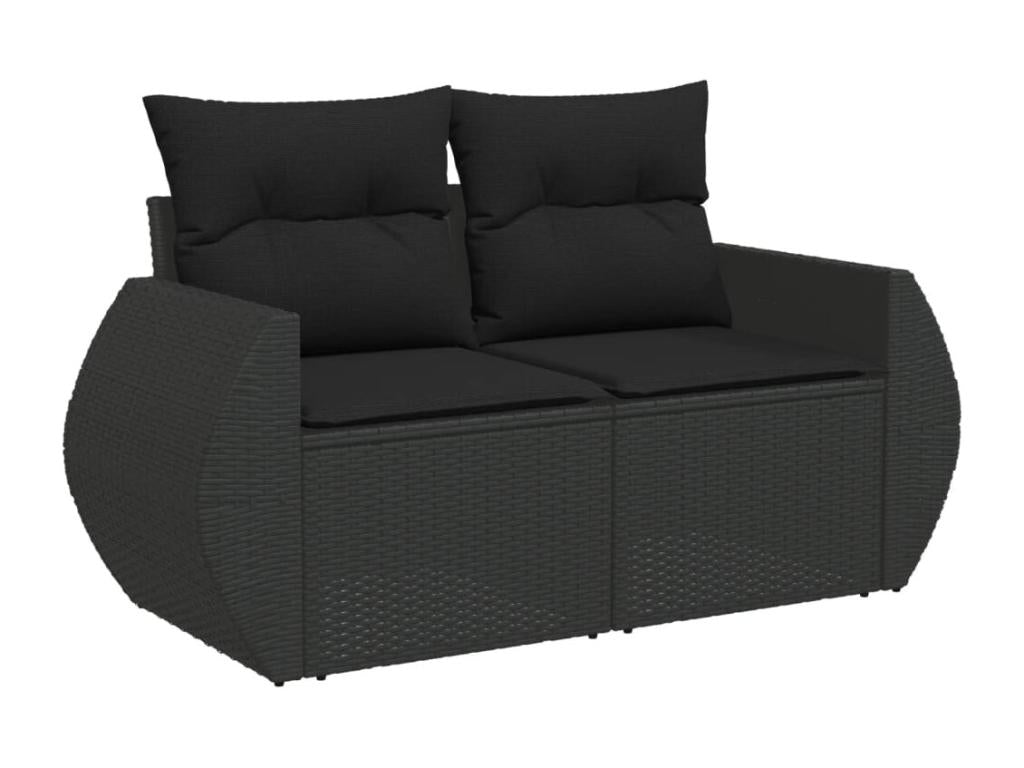6-piece garden furniture set with cushions, black woven resin