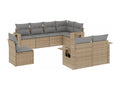 8-piece garden furniture set with cushions, beige woven resin