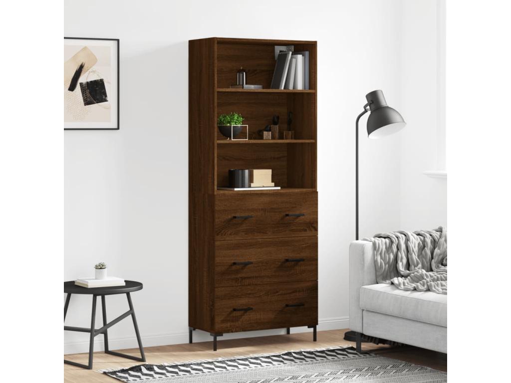 High sideboard, brown oak, 69.5x34x180 cm, engineered wood