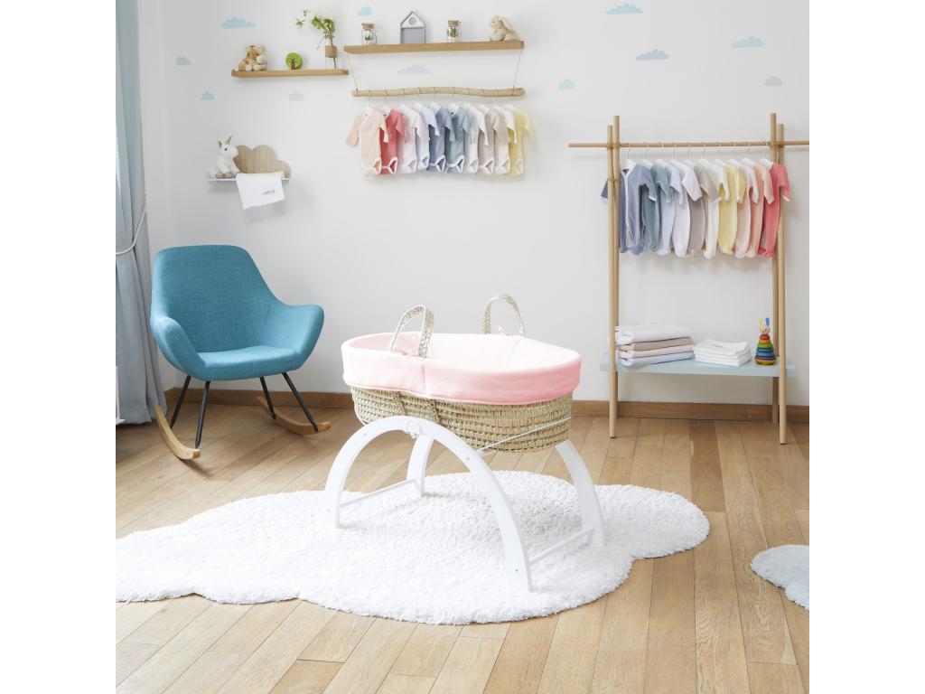 Moses basket with reversible stand, white, organic cotton cover - Peony