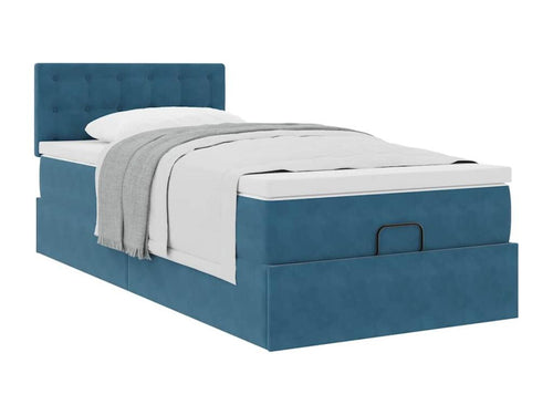 Ottoman bed frame with dark blue 90x200 cm velvet mattress