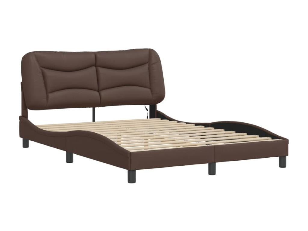 Bed frame with brown LED lights, 120x200 cm, faux leather