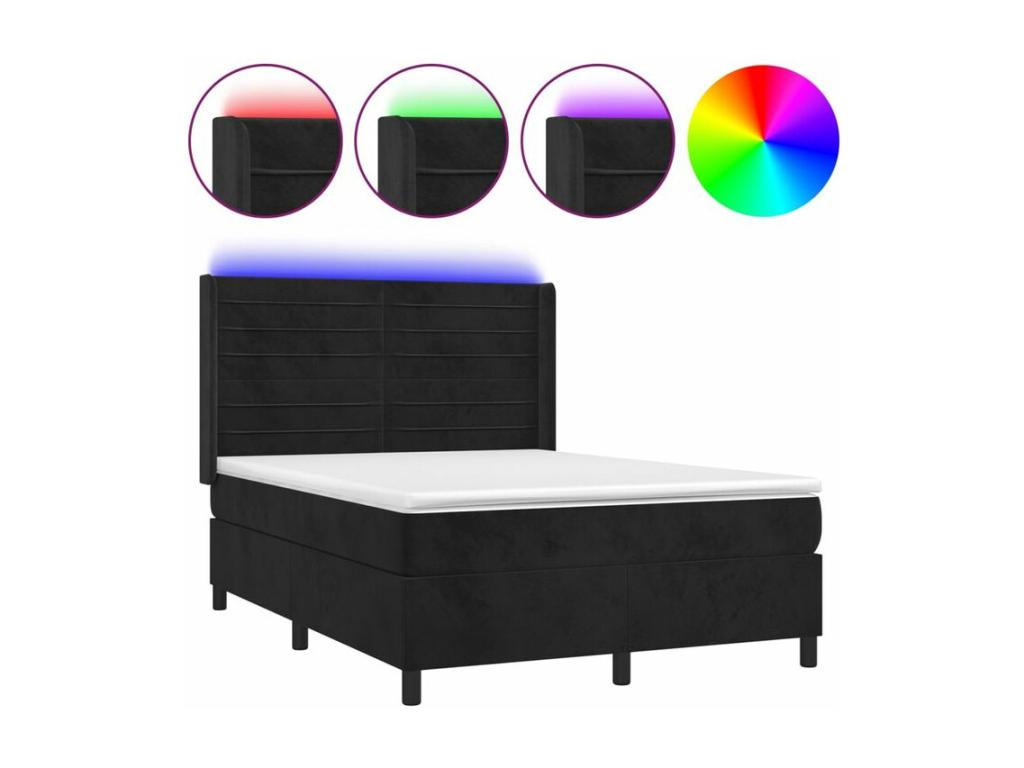 Meublita bed base with mattress and LED, black, 140x190 cm, velvet