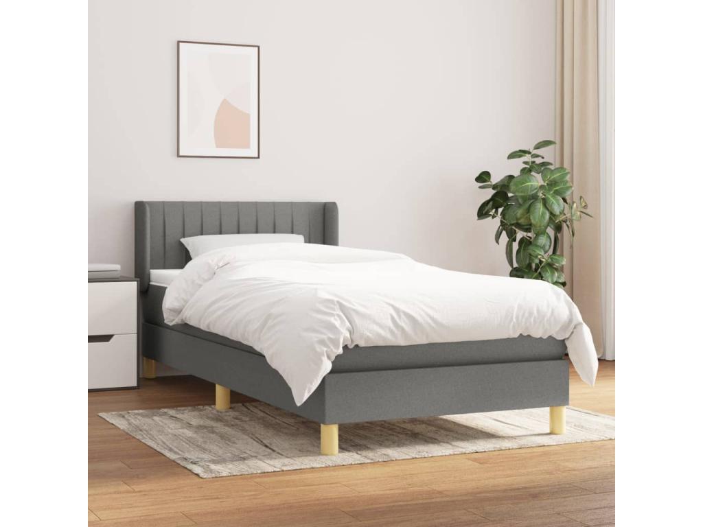 Upholstered bed base with mattress, dark grey, 80x200 cm, fabric
