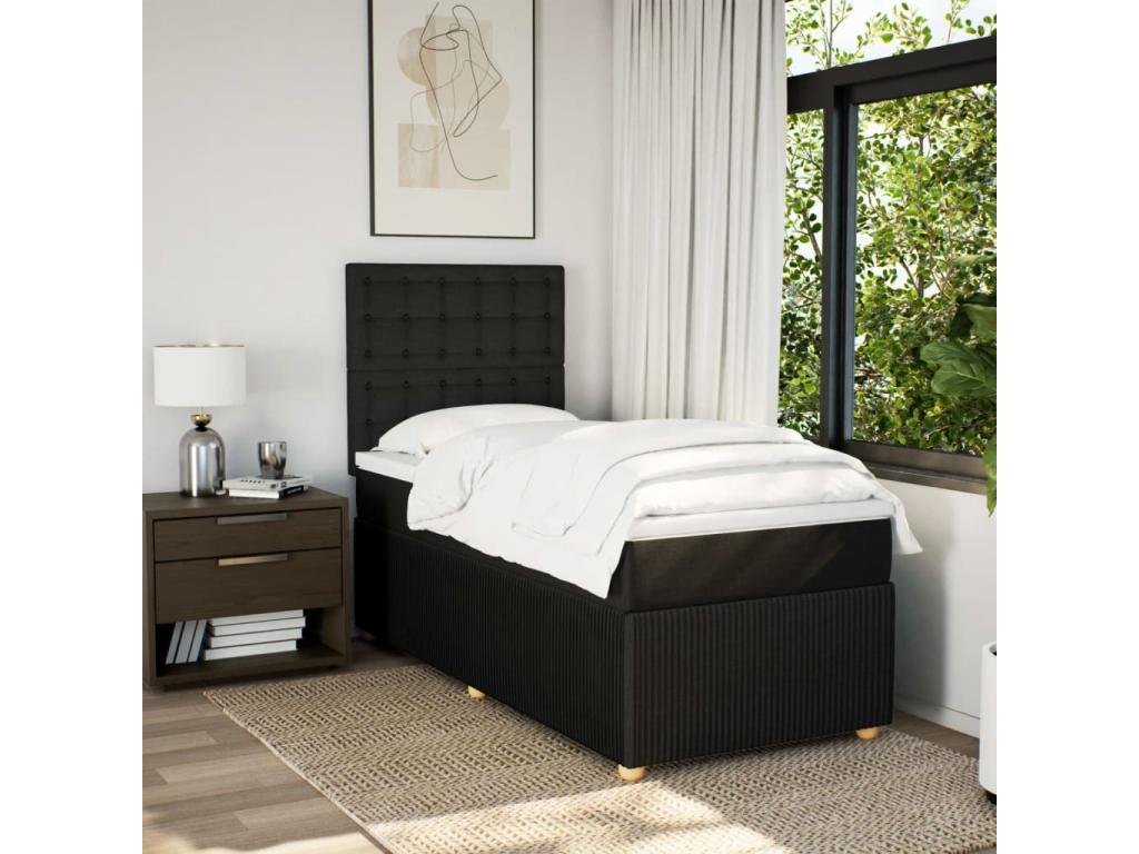 Bed base in Vertchez with black mattress 90x200 cm fabric