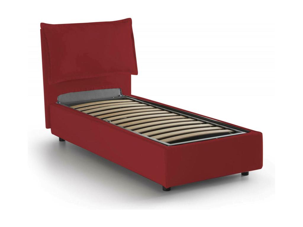 Vertchez Single Bed, Storage Bed with Fabric Upholstery, Made in Italy, Front Opening, Suitable for 80x200 cm Mattress, Red