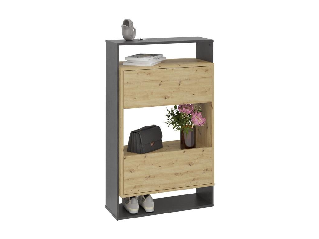 2-drawer shoe cabinet in oak and dark grey finish, Vertchez 2 - W68.5 cm