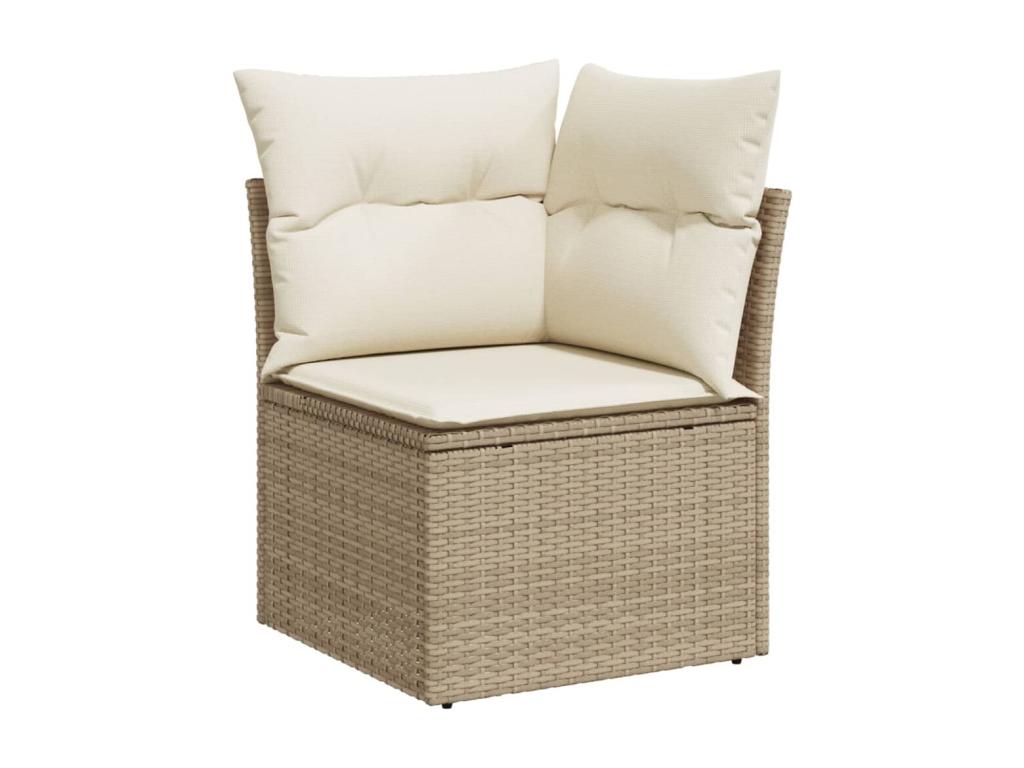 14-piece garden furniture set with cushions, beige woven resin