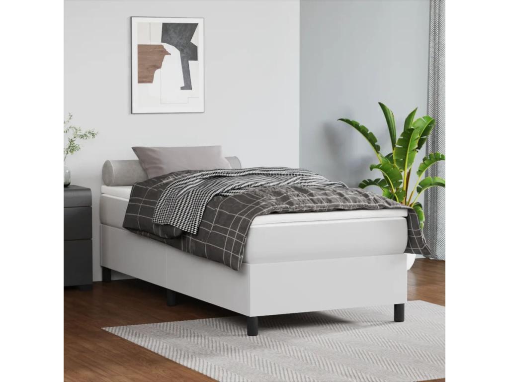 Upholstered bed base with mattress, white, 90x200 cm, faux leather