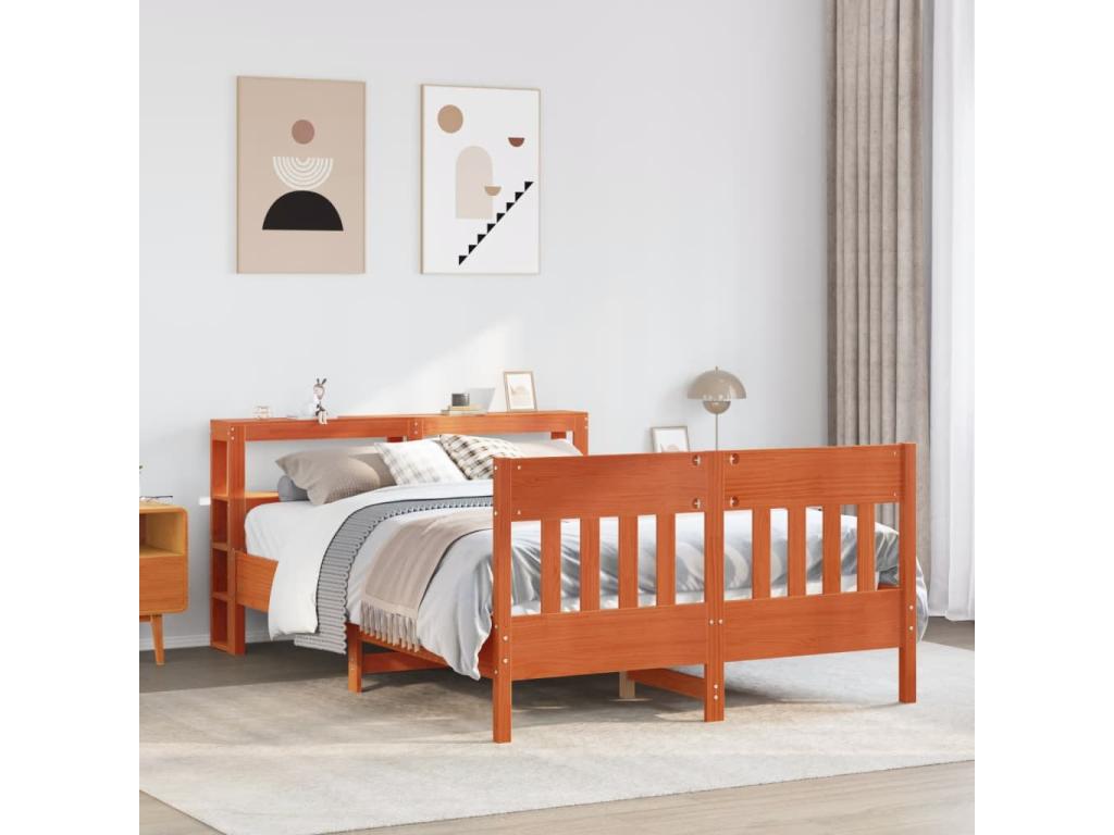 Bed frame without mattress brown wax 140x190cm solid pine wood