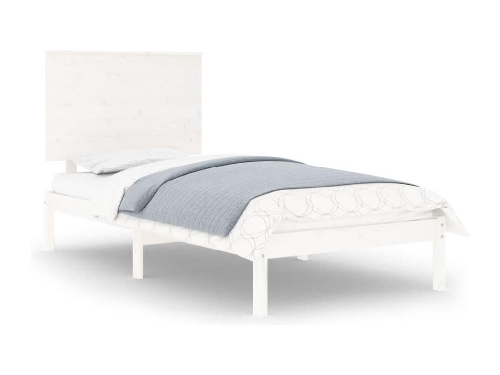 White bed frame without mattress, 90x190 cm, solid wood