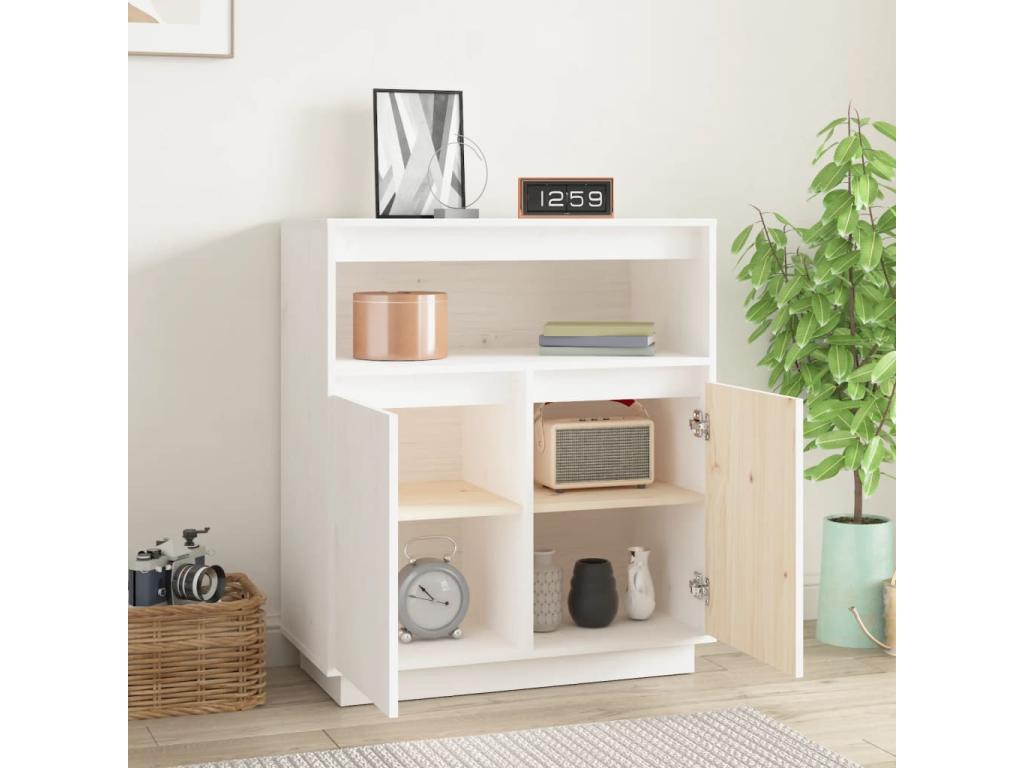 White sideboard 70x34x80 cm Solid pine wood
