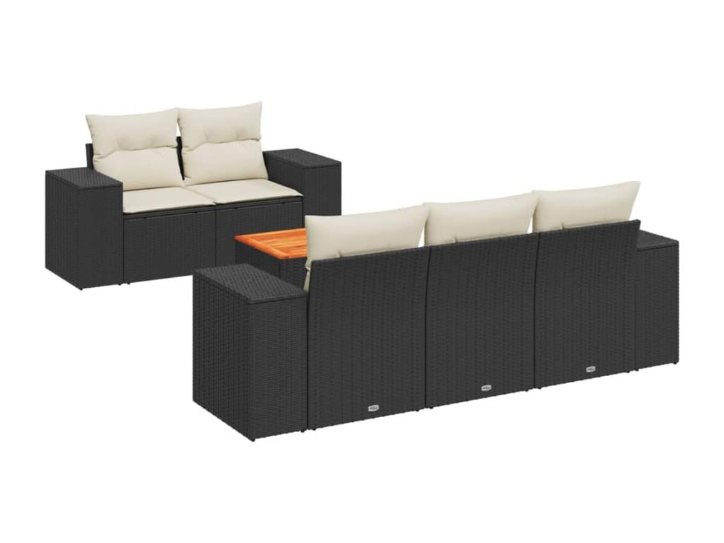 6-piece garden furniture set with cushions, black woven resin
