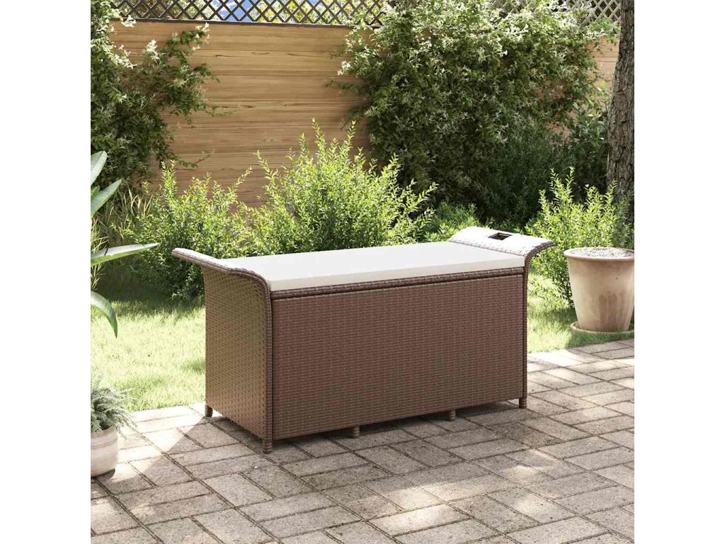 Garden bench with brown cushion, 116x46x57 cm, woven resin